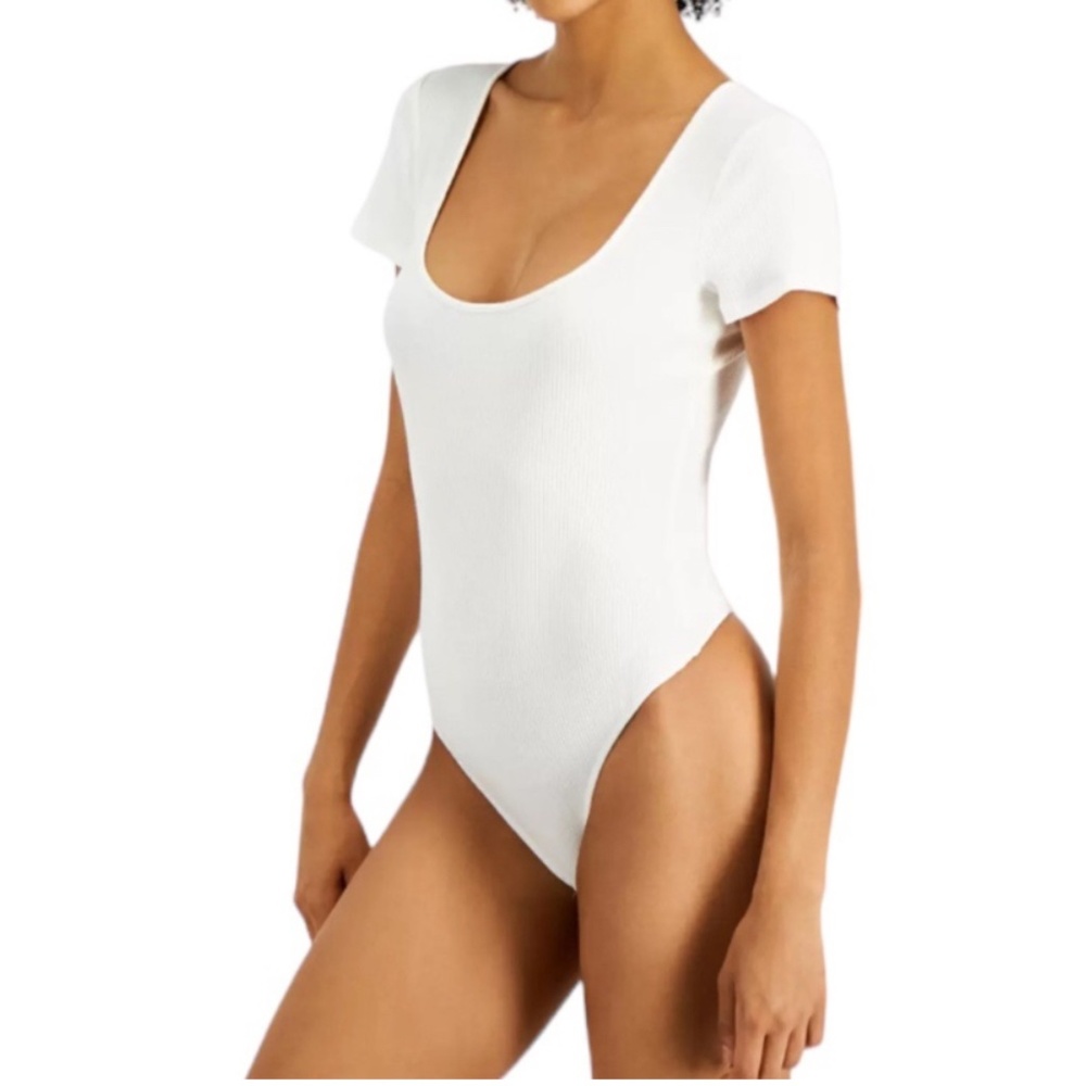 NWT Jenni Ribbed Square Neck Bodysuit Angel White Stretch